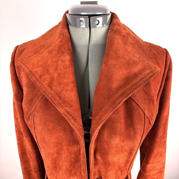 Vintage 70s Rust Suede Leather Jacket | Retro Belted Coat | Made in Korea - Picture 11 of 15